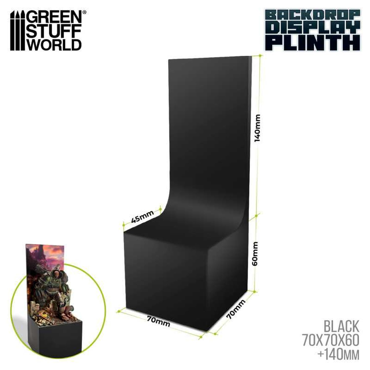 Green Staff World Square Display Stand with Back 70mm x 70mm Black Color