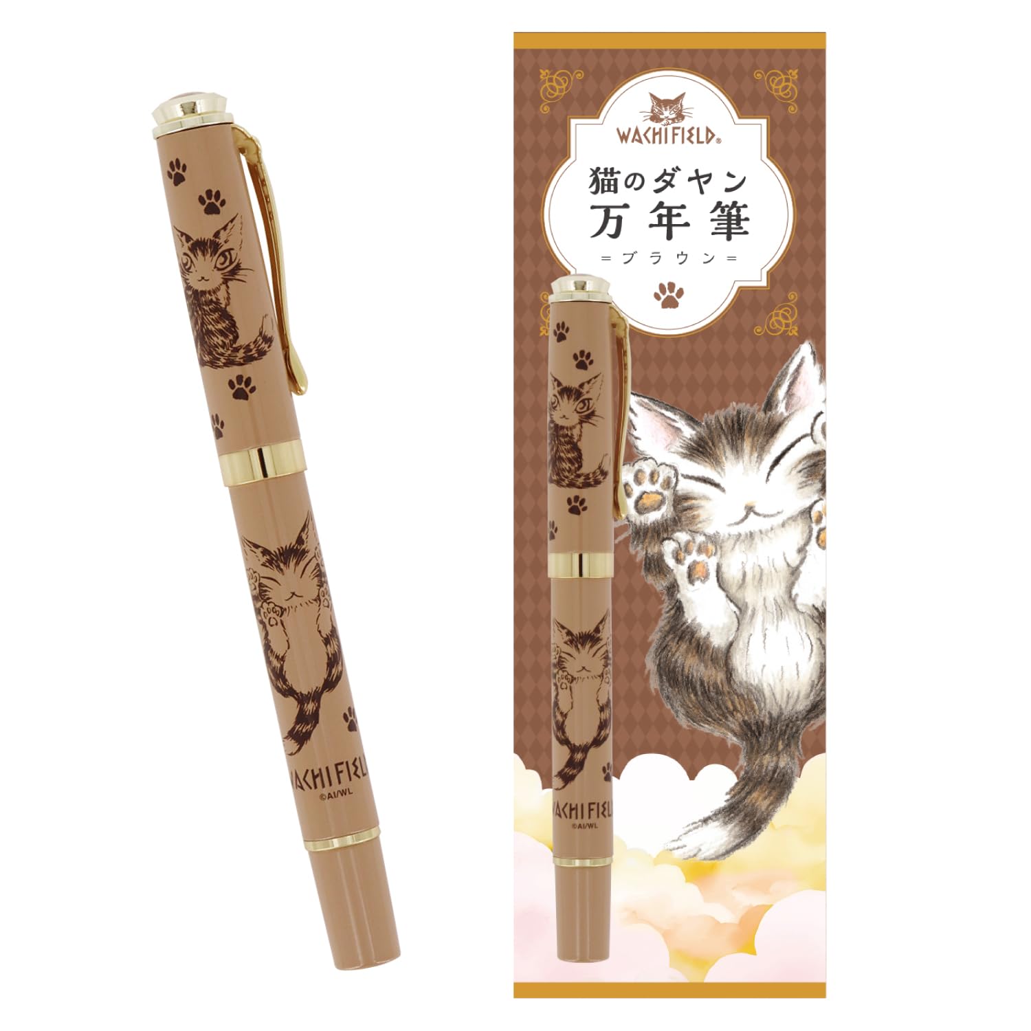 Gakken Wachi Field Cat Dayan Fountain Pen Brown with Ink Cartridges