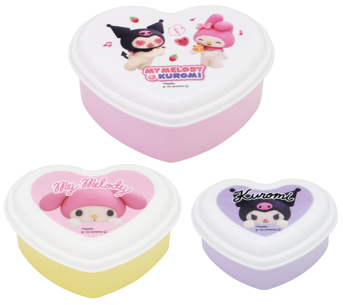 Skater Heart Dome Containers Set for Girls - 3 Pack Made in Japan