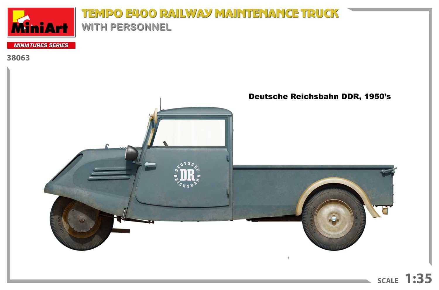 Miniart 1/35 Tempo E400 Railway Maintenance Truck Model Kit with 4 Figures