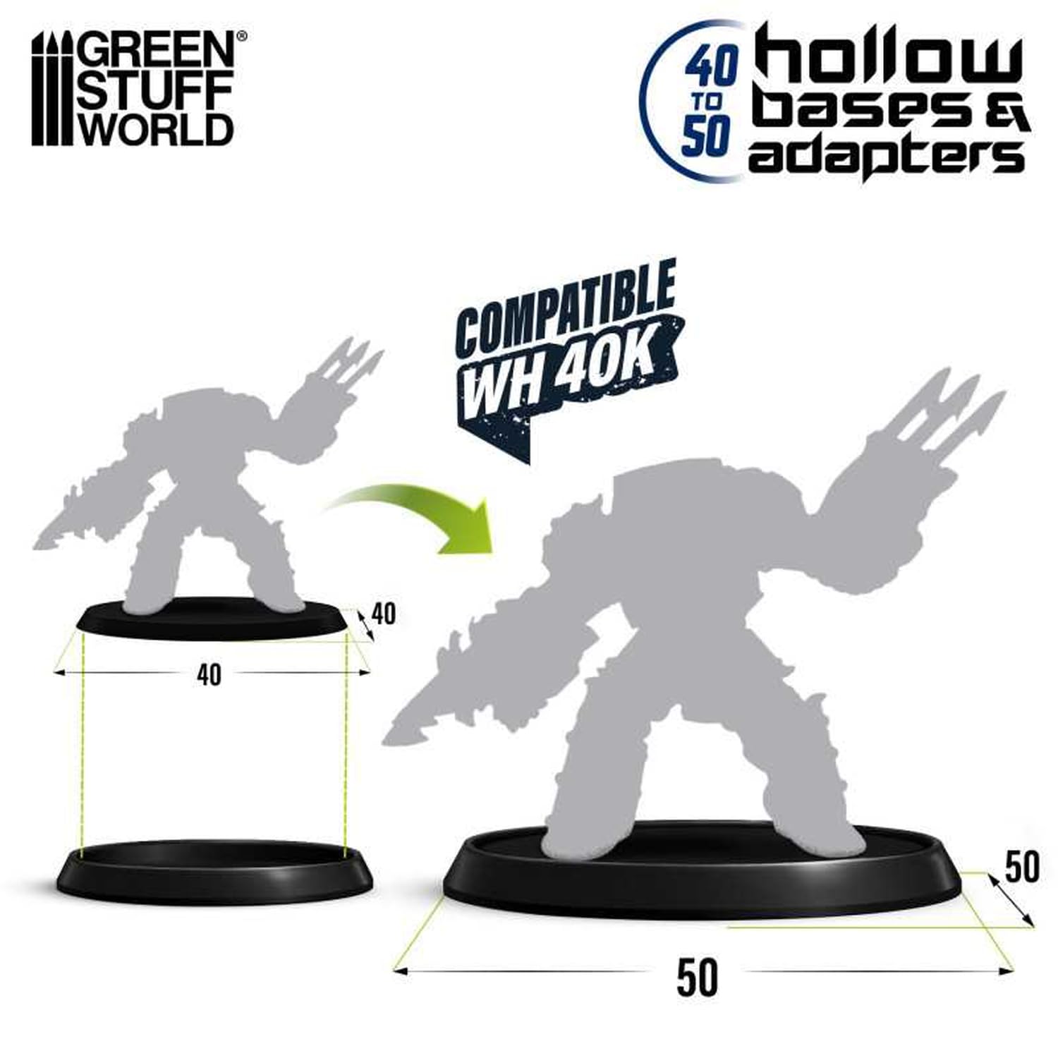 Green Stuff World Round Plastic Display Base Set of 5 Black 50mm
