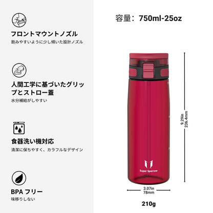Super Sparrow Water Bottle 750ml BPA-Free with Straw