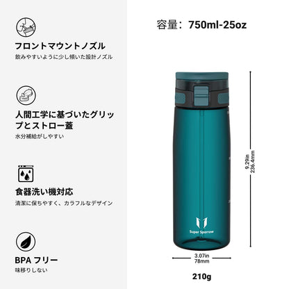 Super Sparrow Water Bottle 750ml BPA-Free with Straw