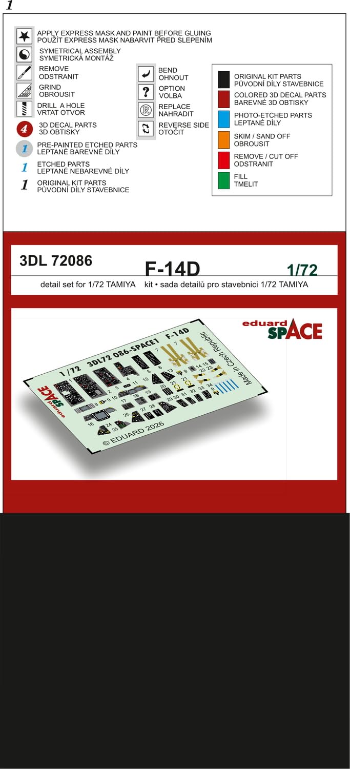 Eduard 1/72 Scale Grumman F-14D Tomcat Model Detail Parts Set