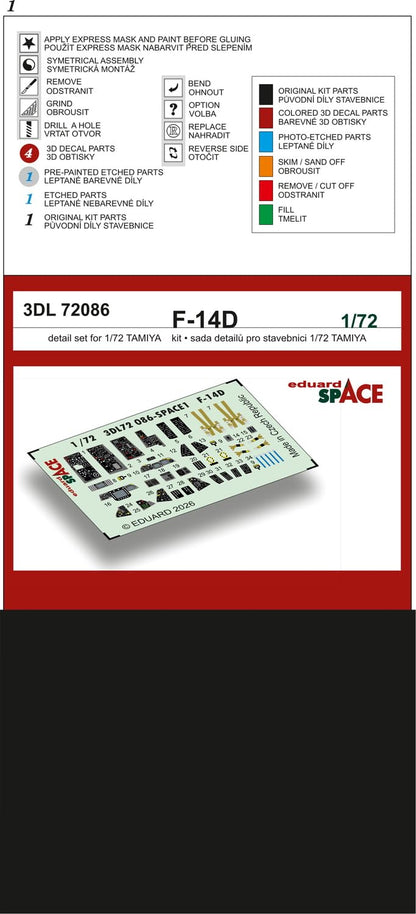 Eduard 1/72 Scale Grumman F-14D Tomcat Model Detail Parts Set