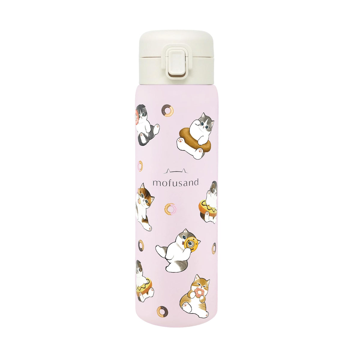Toa Vacuum Insulated Stainless Steel One-Push Bottle 480ml Donut Cat Design