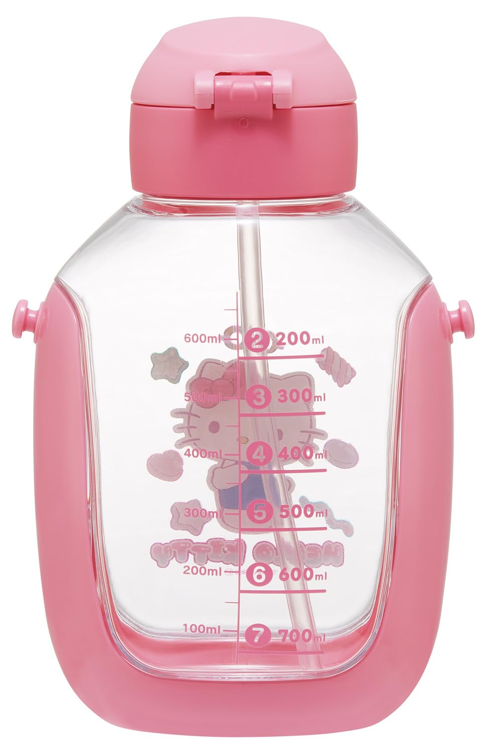 Skater One Push Straw Bottle with Shoulder Belt 780ml Hello Kitty