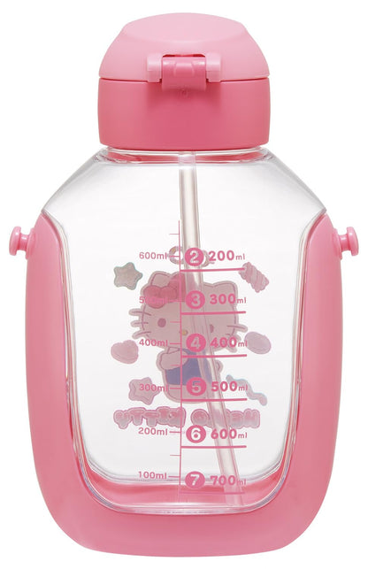 Skater One Push Straw Bottle with Shoulder Belt 780ml Hello Kitty