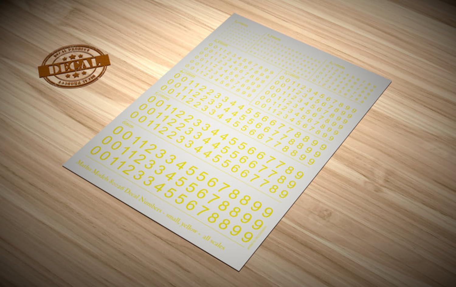 Masu Models Scale Free Yellow Number Decals Small Size for Model Kits