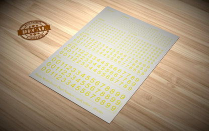 Masu Models Scale Free Yellow Number Decals Small Size for Model Kits