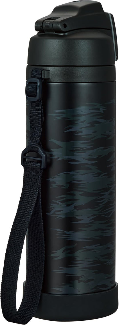 THERMOS Vacuum Insulated Sports Bottle with Strap 1L Black Gray