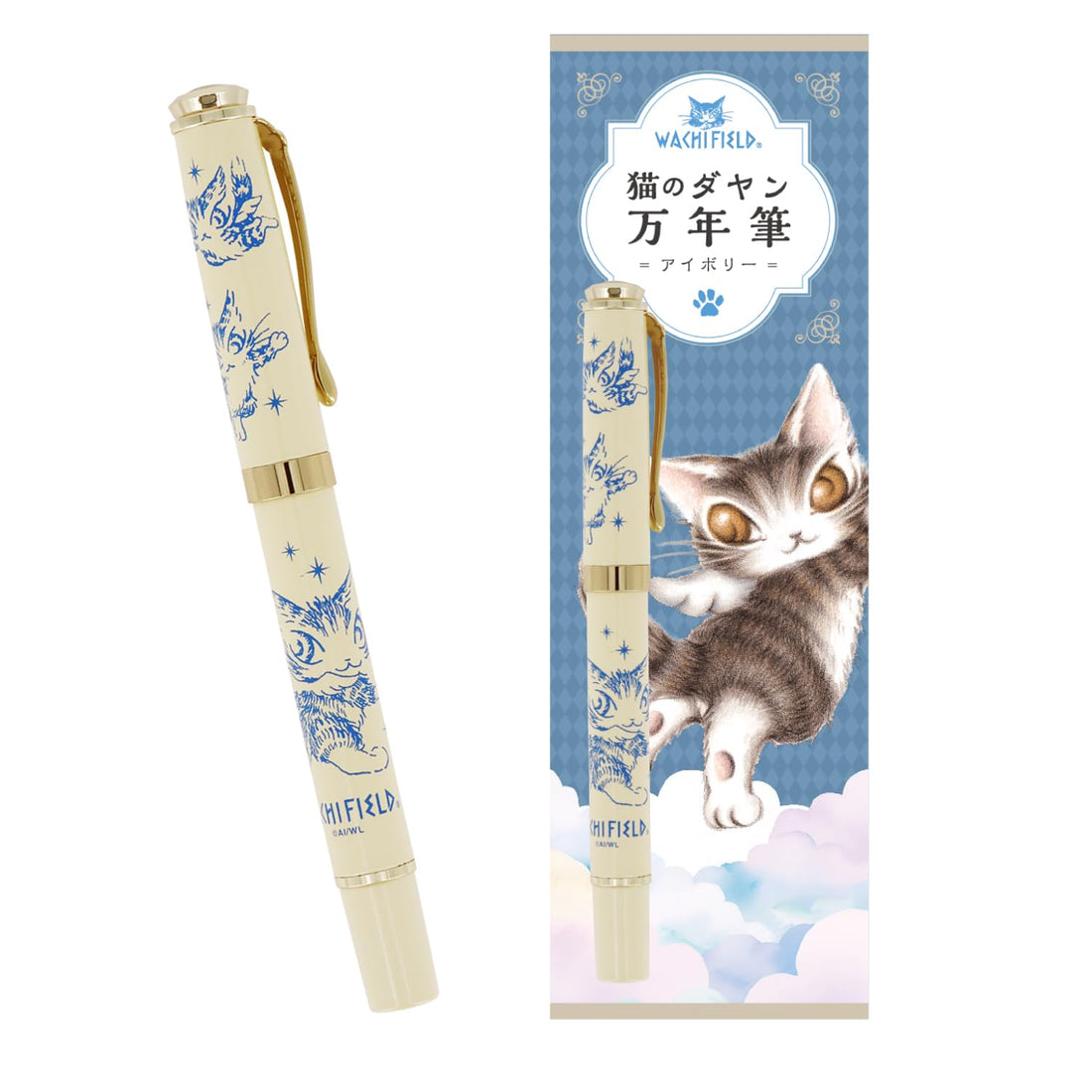 Gakken Wachi Field Cat Dayan Fountain Pen Ivory with Ink Cartridges