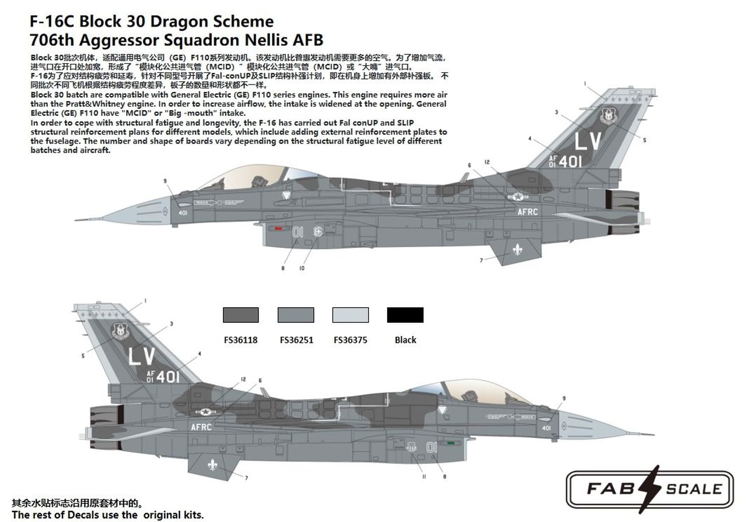 Fab Scale 1/72 F-16C Block 30 Dragon Scheme Model Decals