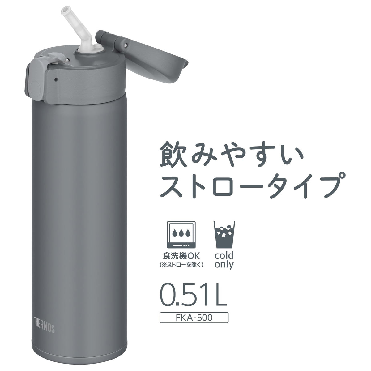 THERMOS Vacuum Insulated Straw Bottle 510ml Dark Gray