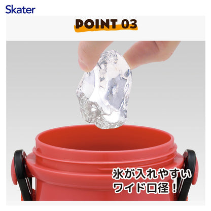 Skater Kids Water Bottle 480ml One-Push Open Plastic Made in Japan