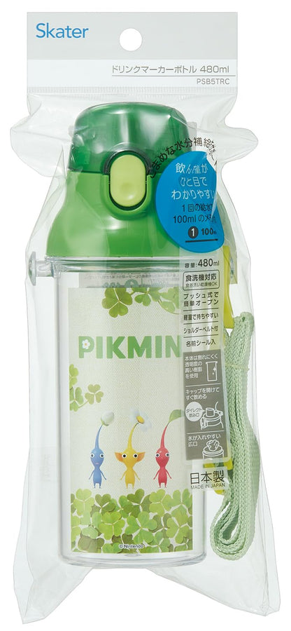 Skater Kids Plastic Water Bottle 480ml with Measurement Pikmin Design