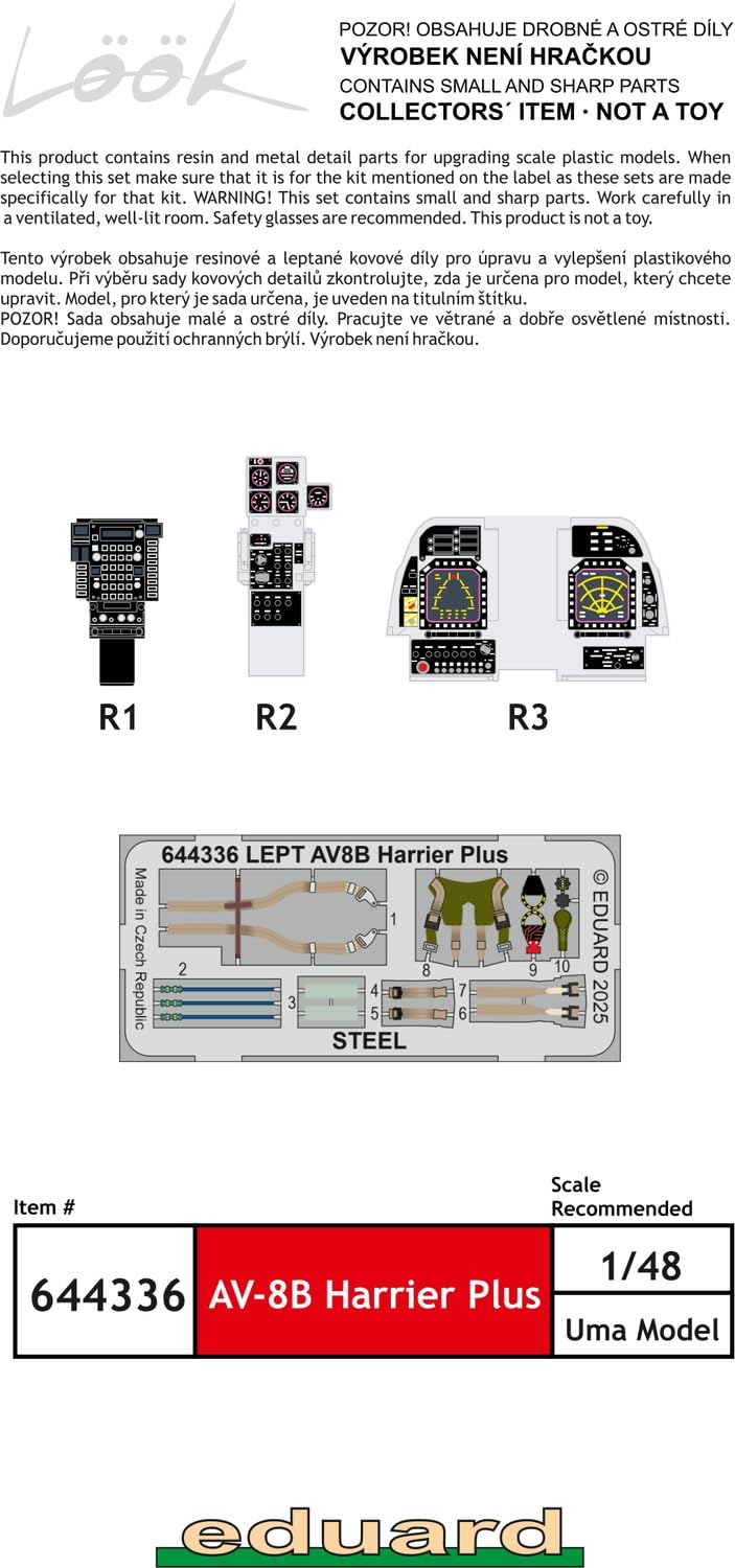Eduard 1/48 Scale AV-8B Harrier II+ Instrument Panel Model Parts