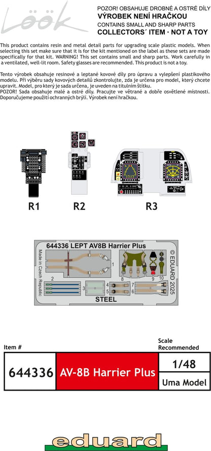Eduard 1/48 Scale AV-8B Harrier II+ Instrument Panel Model Parts