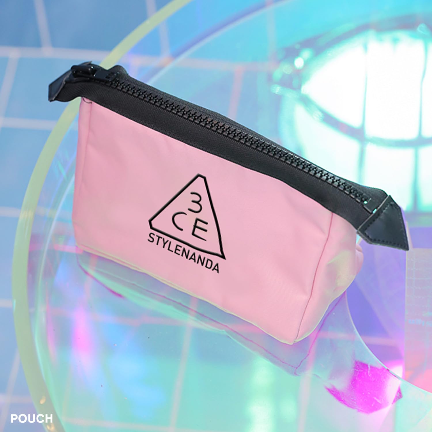 3CE Black Cosmetic Pouch for Travel and Daily Use