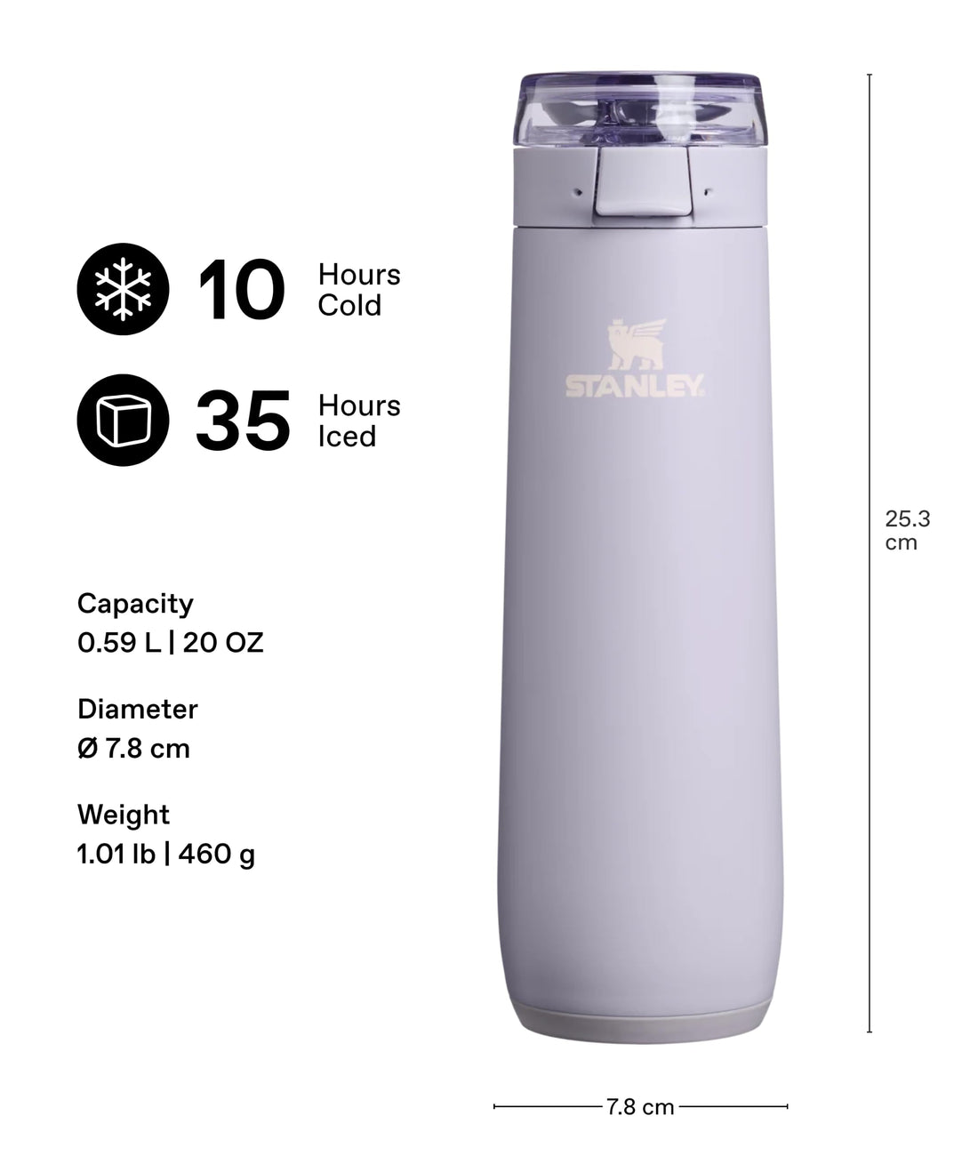 Stanley Vacuum Insulated Bottle Purple Dust 0.59L for Outdoor Adventures