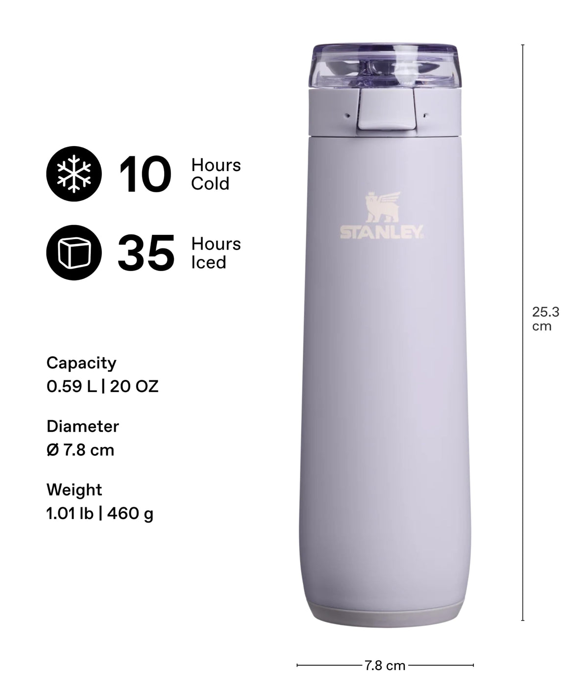 Stanley Vacuum Insulated Bottle Purple Dust 0.59L for Outdoor Adventures