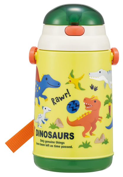 Skater Silicone Straw Water Bottle 400ml with Dinosaur Design