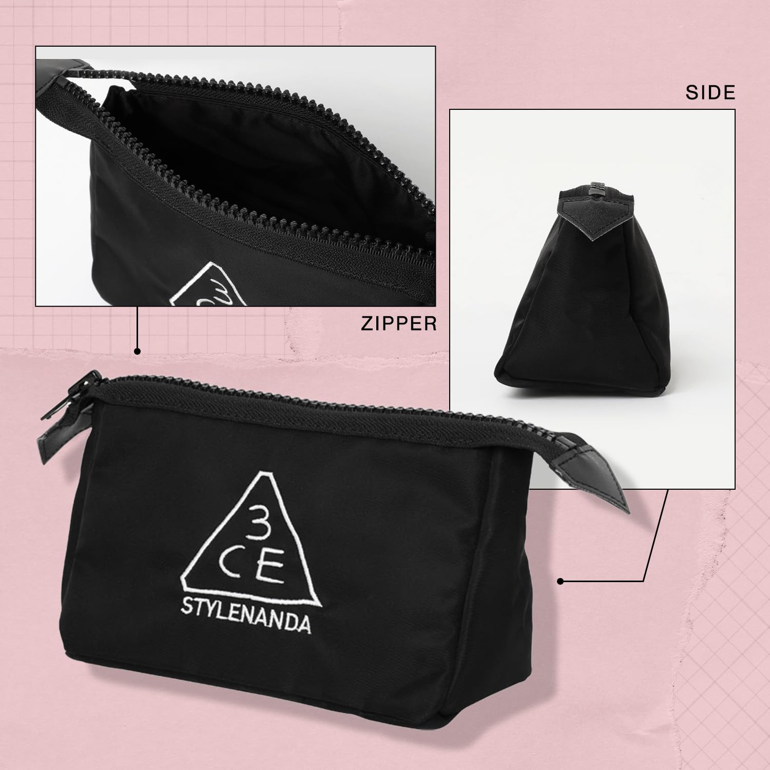 3CE Pink Luremore Mini Pouch for Makeup Essentials