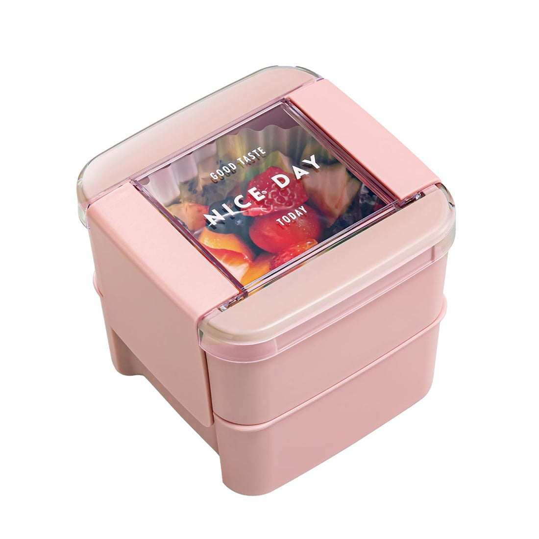 Lustroware Bento Box 680ml Square Two-Tier Easy Care Pink
