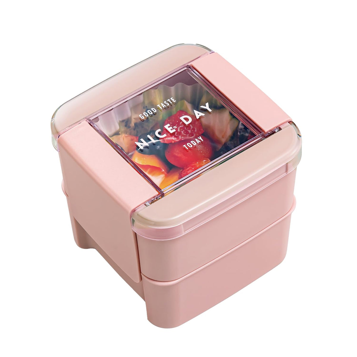 Lustroware Bento Box 680ml Square Two-Tier Easy Care Pink