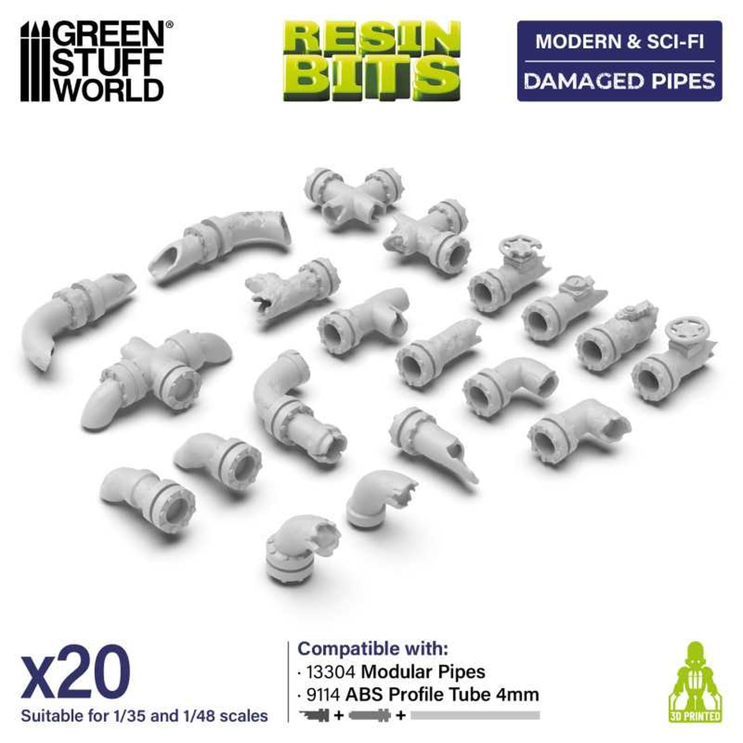 Green Stuff World 3D Printed Damaged Pipe Kit for Model Building