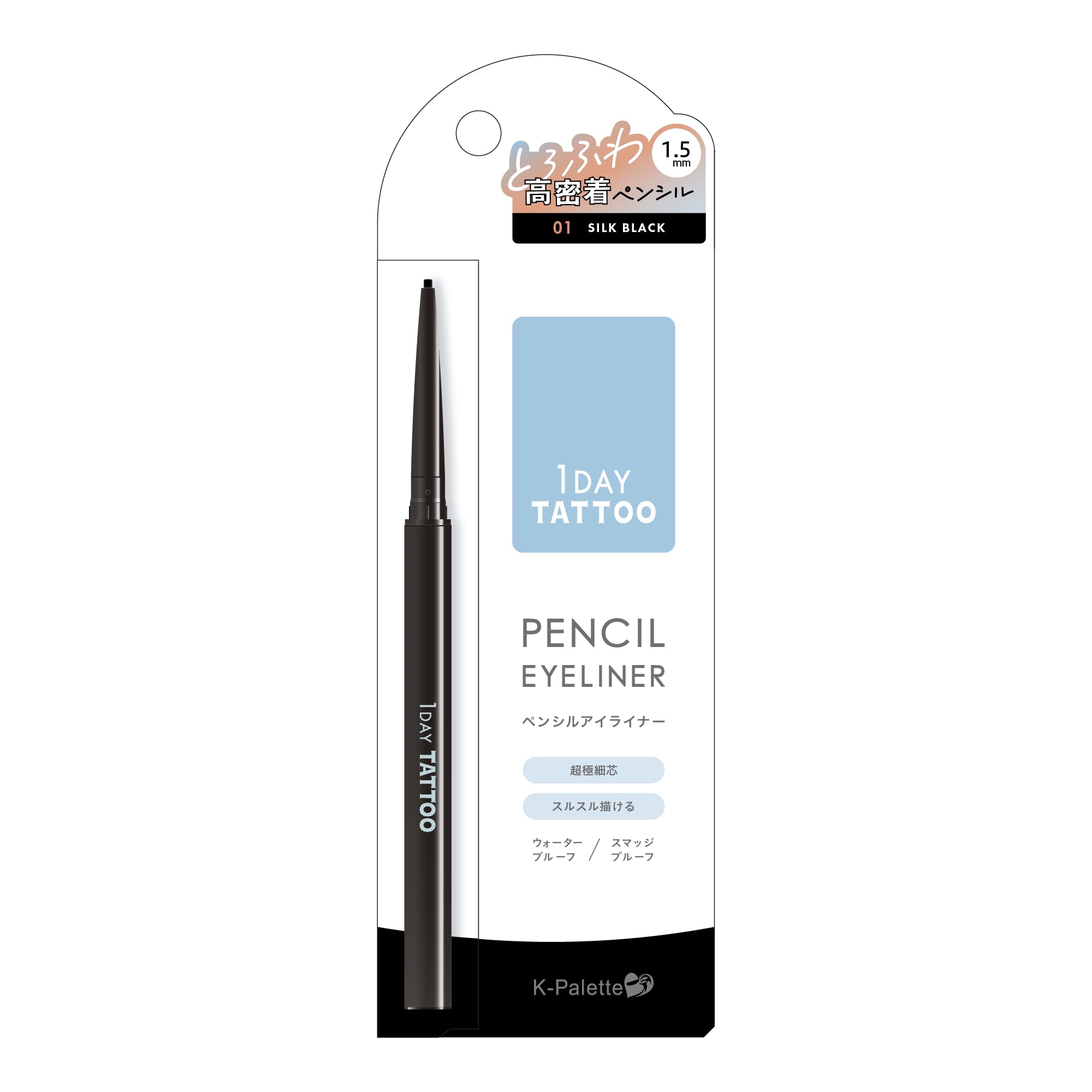 K-Palette 1DAY TATTOO Pencil Eyeliner Silk Black 0.06g