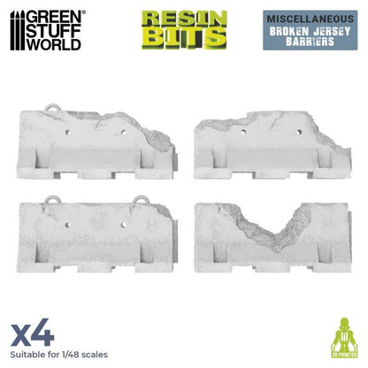 Green Stuff World 1/48 Scale 3D Printed Broken Concrete Barrier Kit