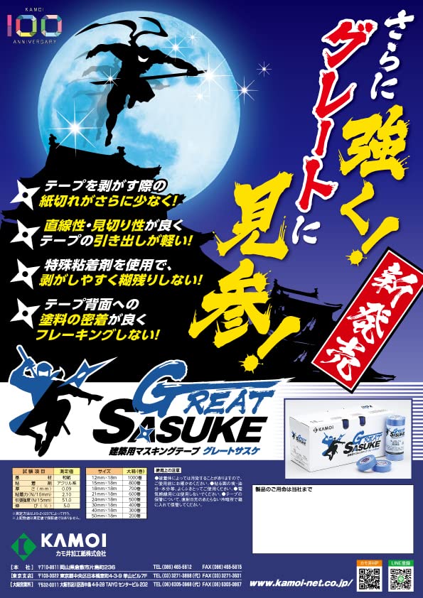 Kamoishi Masking Tape Great Sasuke 12mm x 18m for Construction