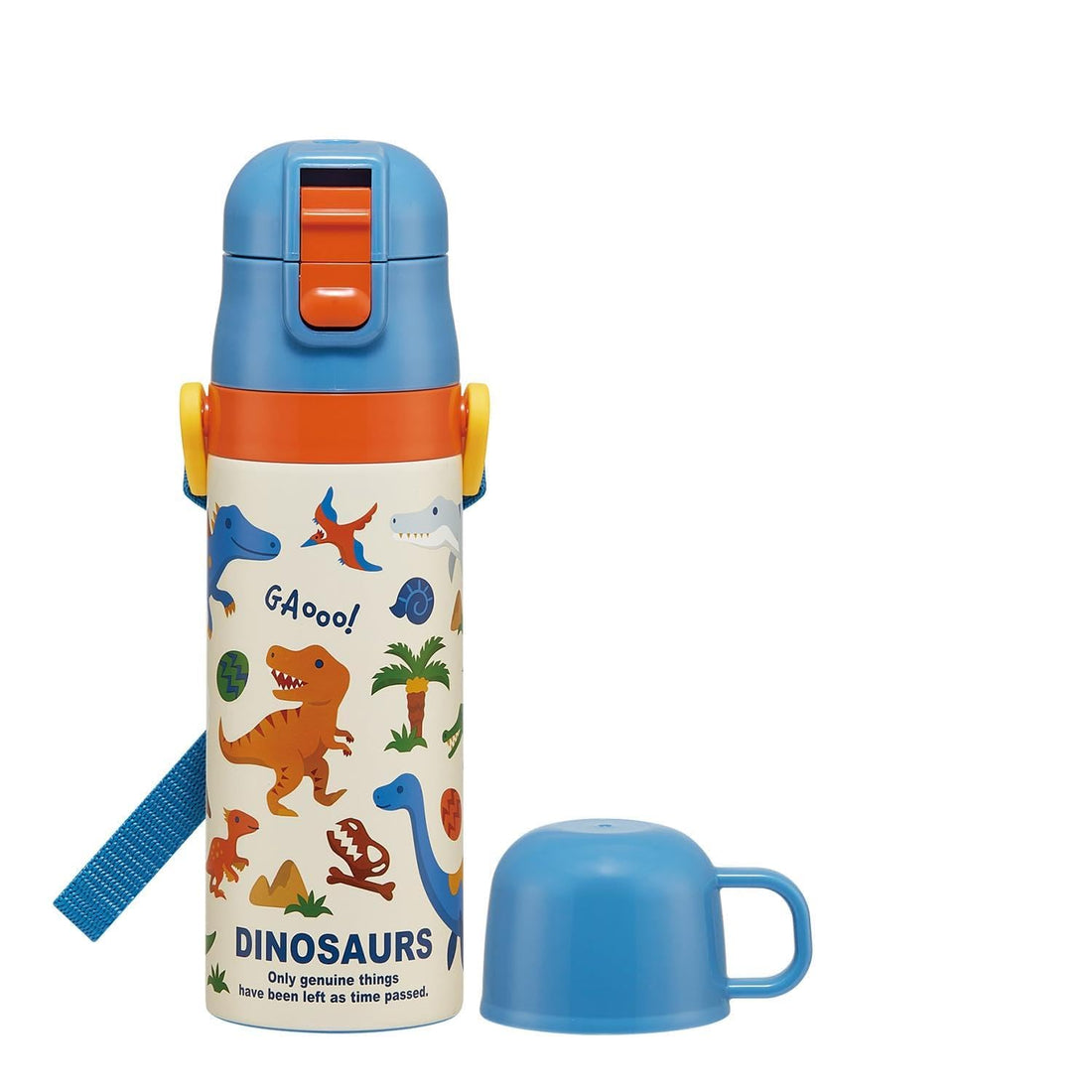 Skater Kids Water Bottle 2-Way Direct &amp; Cup Drink Dinosaur Stainless Steel Insulated Lightweight 470ml / 430ml