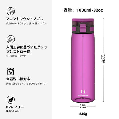 Super Sparrow Water Bottle 1L BPA-Free with Straw for Everyday Use