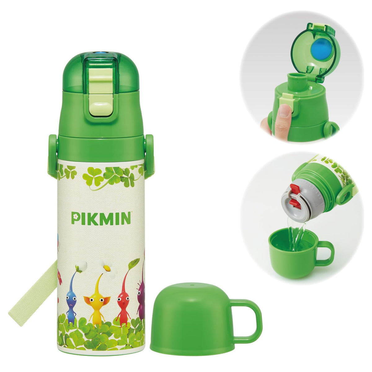 Skater Kids Water Bottle 2-Way 470ml Pikmin Design