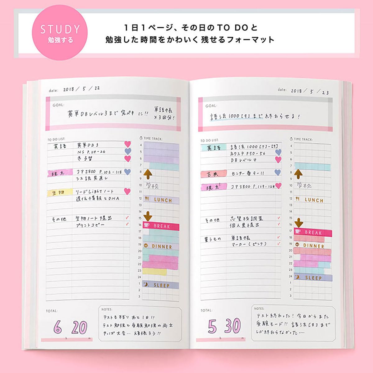 Iroha Publishing Study Planner Daily Notebook Pink GSS-01