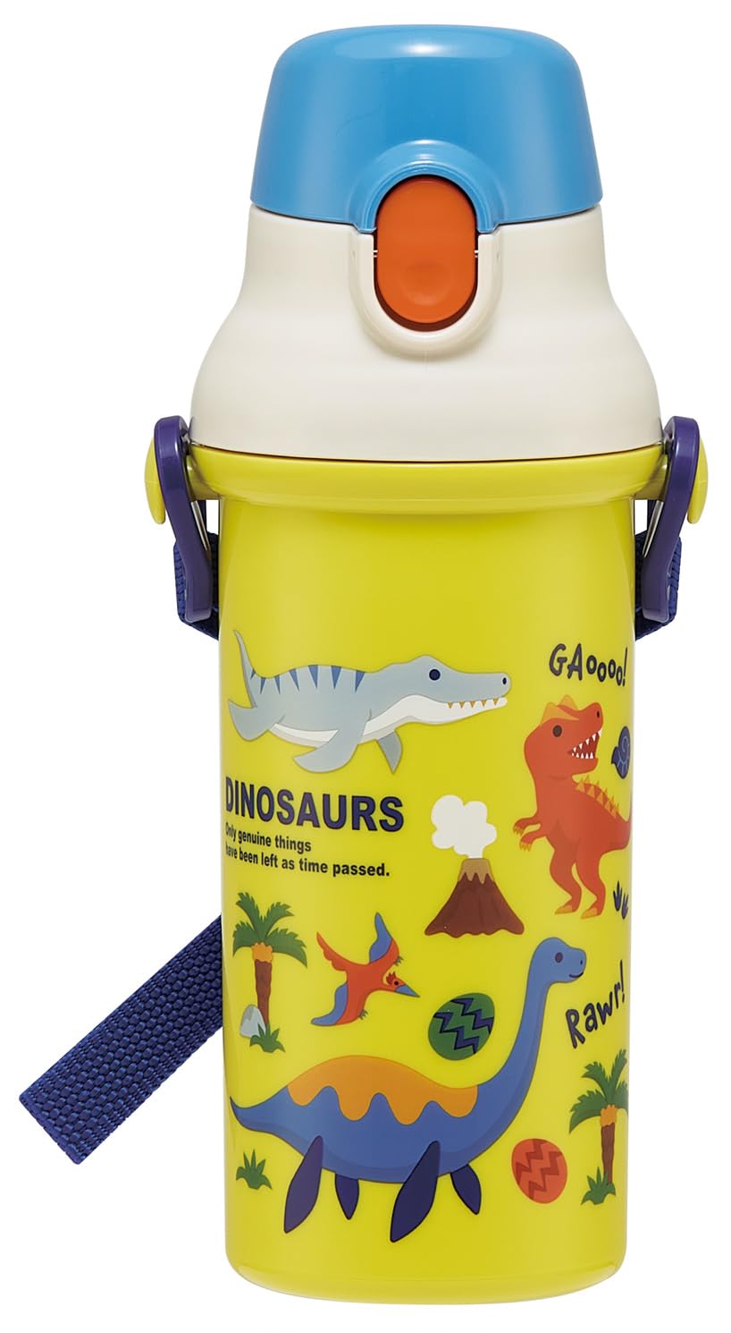 Skater Kids Water Bottle with One-Push Lid 480ml Dinosaur Design