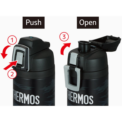 THERMOS Vacuum Insulated Sports Bottle with Strap 1L Black Gray