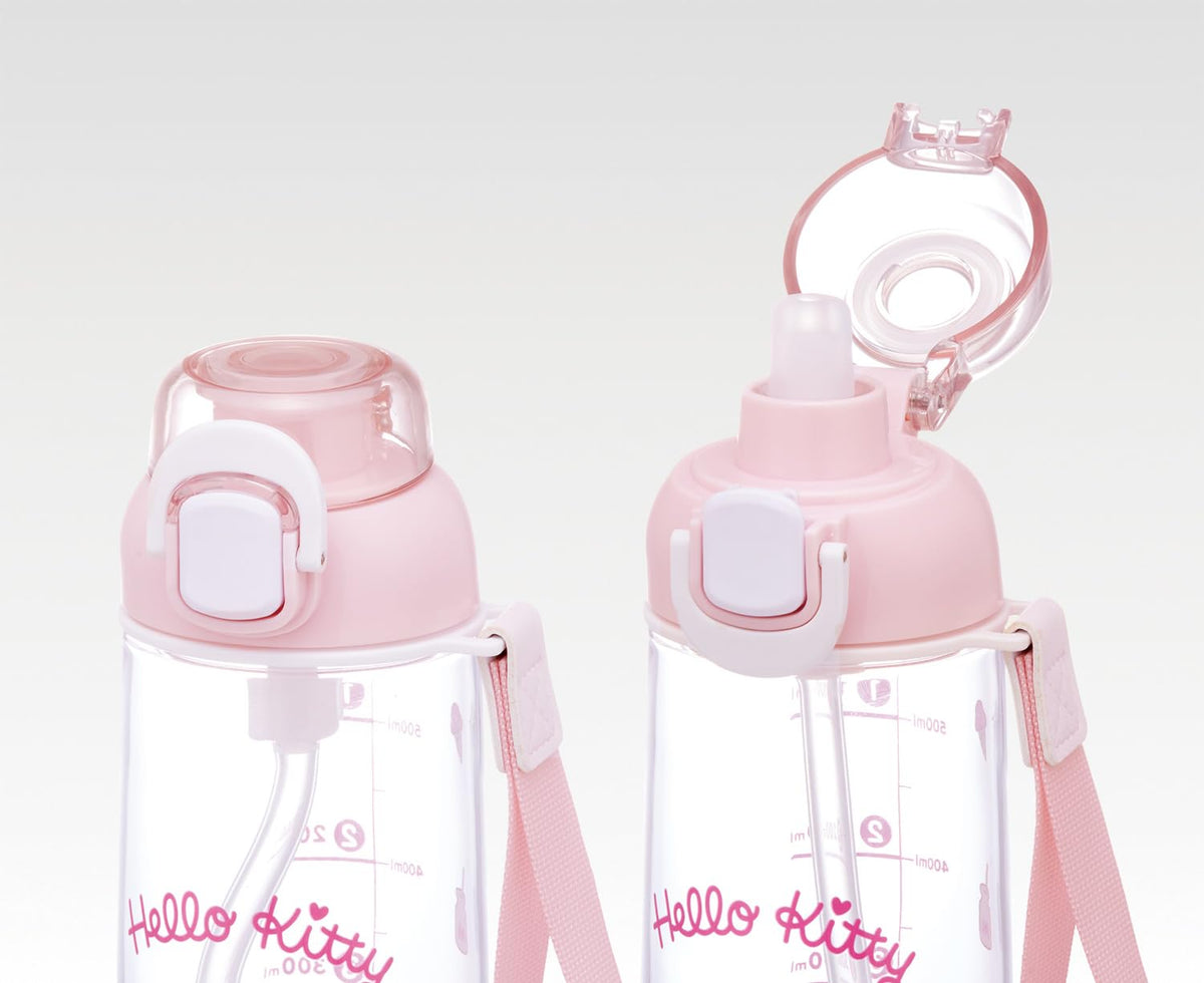 Skater Push Straw Clear Bottle 630ml for Kids with Strap