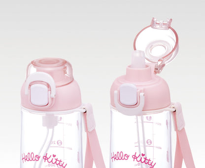 Skater Push Straw Clear Bottle 630ml for Kids with Strap