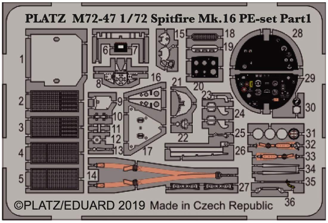 PLATZ 1/72 Spitfire Mk.XVI Detail Parts Set with Seatbelts and Instrument Panel