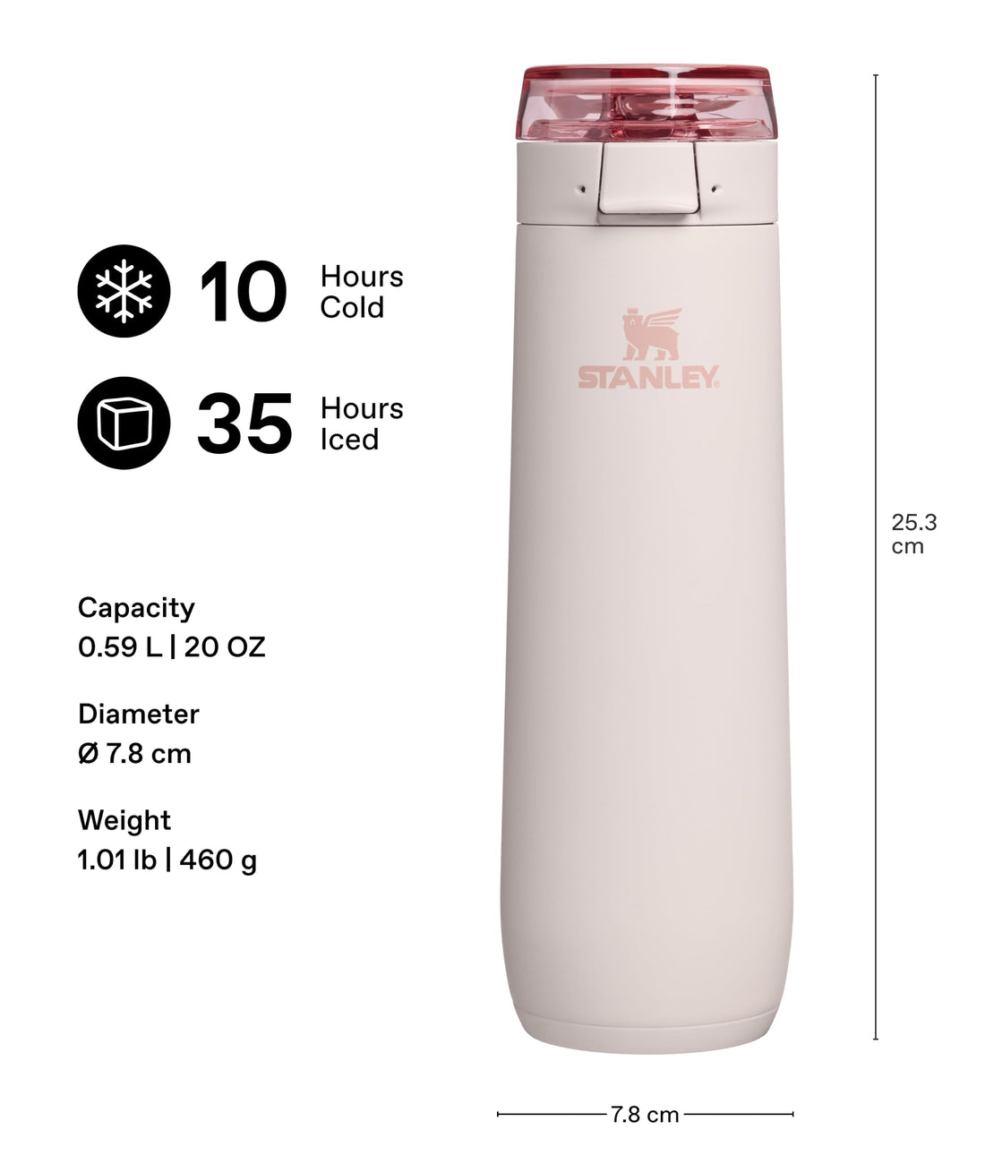 Stanley Flowstate Vacuum Insulated Bottle Rose Quartz 0.59L