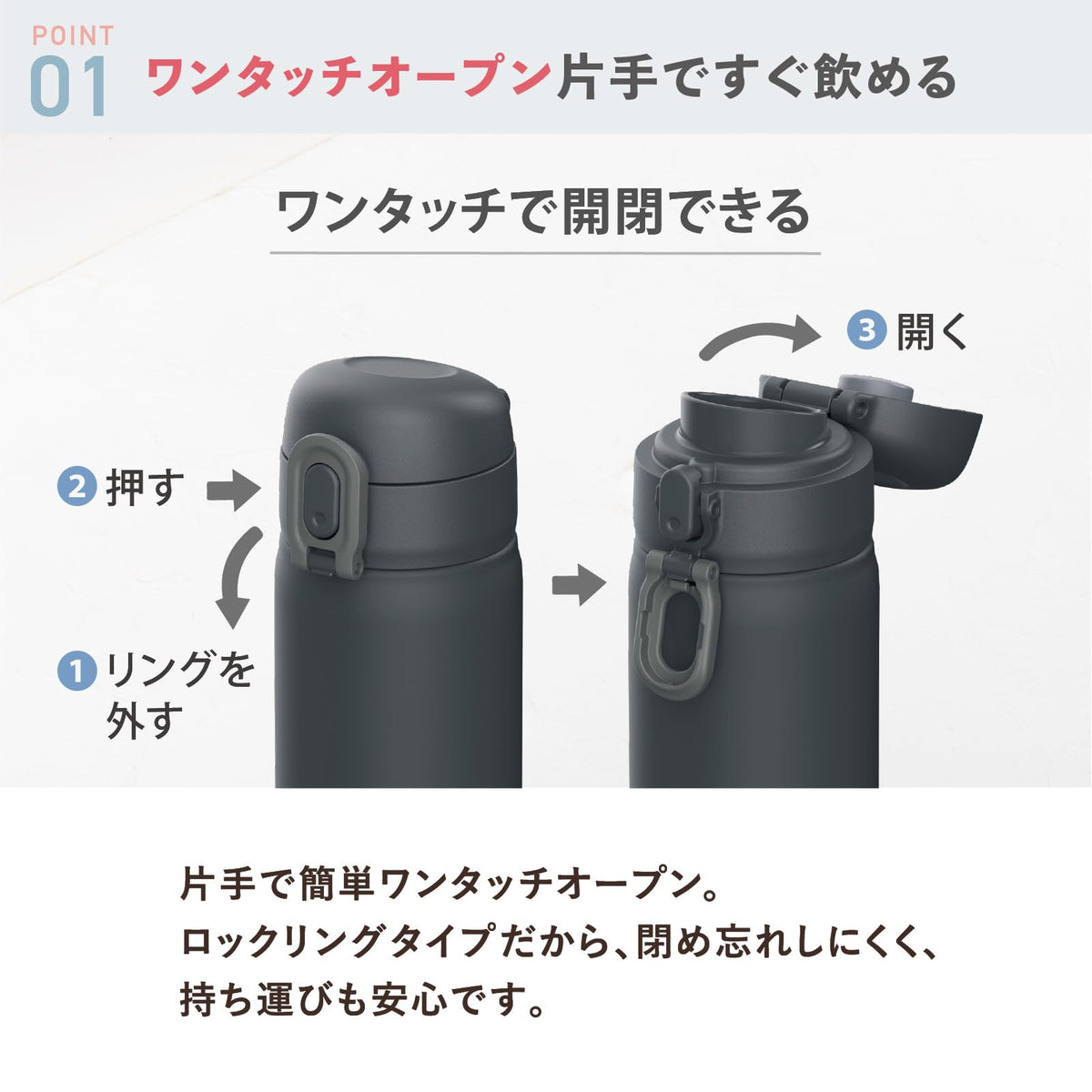 Peacock One-Touch Mug Bottle 500ml Easy Open White