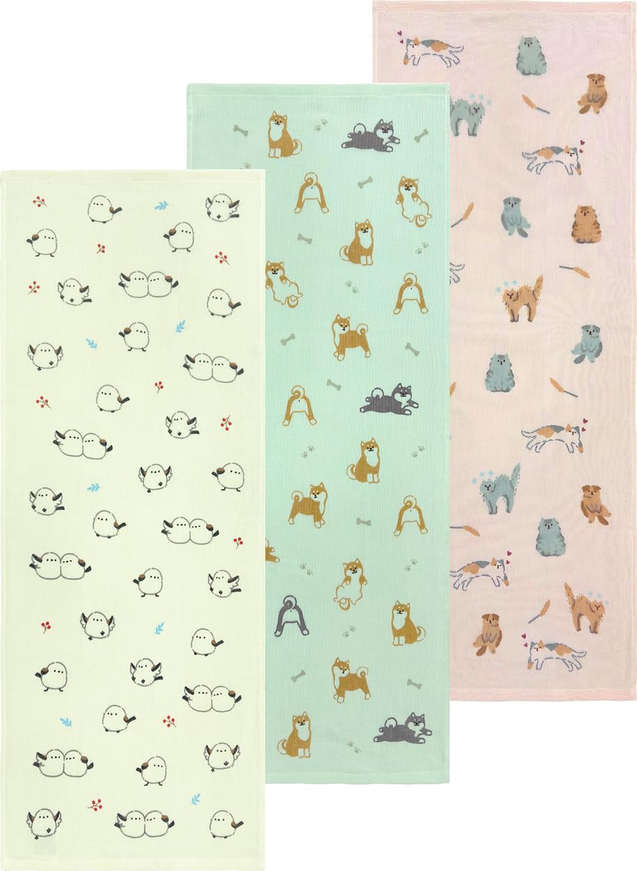 Hayashi Face Towel Set of 3 Animal Patterns for Everyday Use