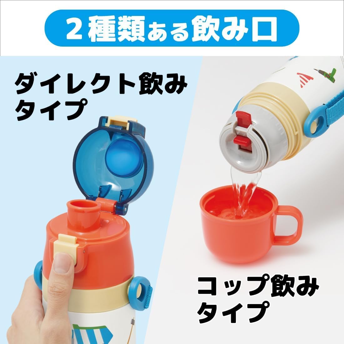 スケーター(Skater) 水筒 子供用 2WAY 直飲み 470ml コップ飲み 430ml はたらくクルマ 男の子 ステンレス 保温保冷 軽量 waterbottle スポーツボトル キッズ こども 水瓶 SKDC4-A