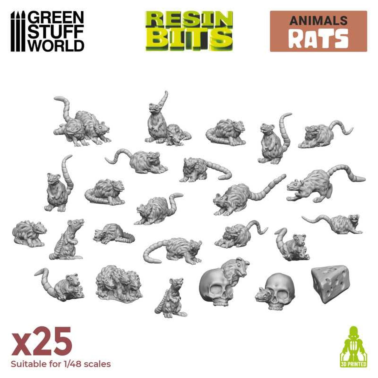 Green Stuff World Diorama Accessories 3D Printed Set with 25 Mini Mice