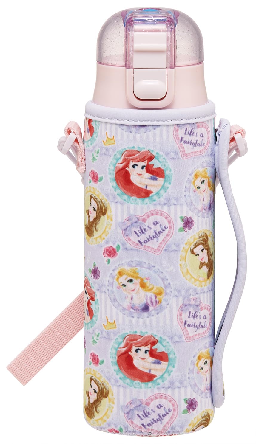 Skater Kids Water Bottle Direct Drink with Cover, Disney Princess, Stainless Steel, Cold Insulation Only, Lightweight, 470ml