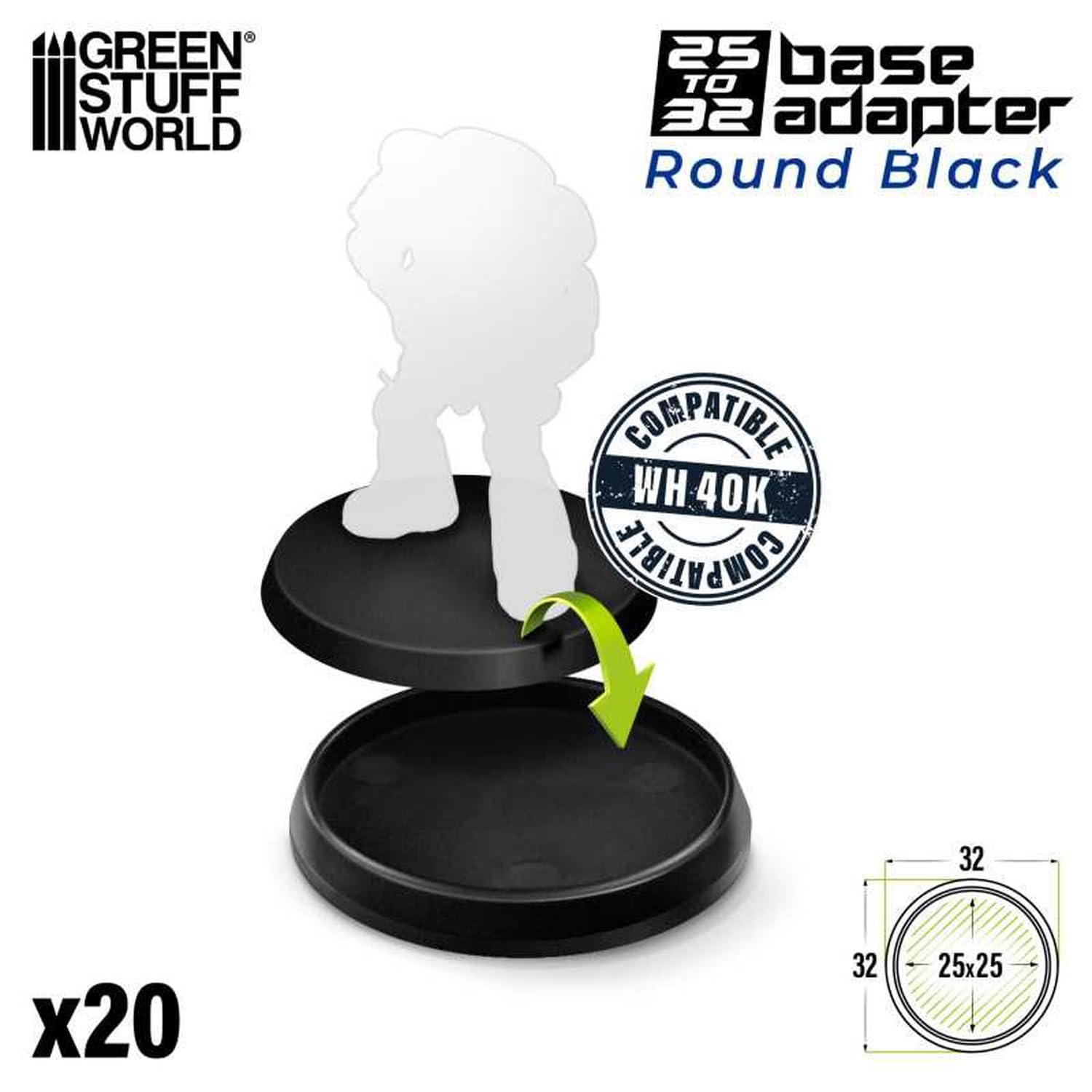Green Stuff World Round Plastic Display Base 32mm Diameter Pack of 20