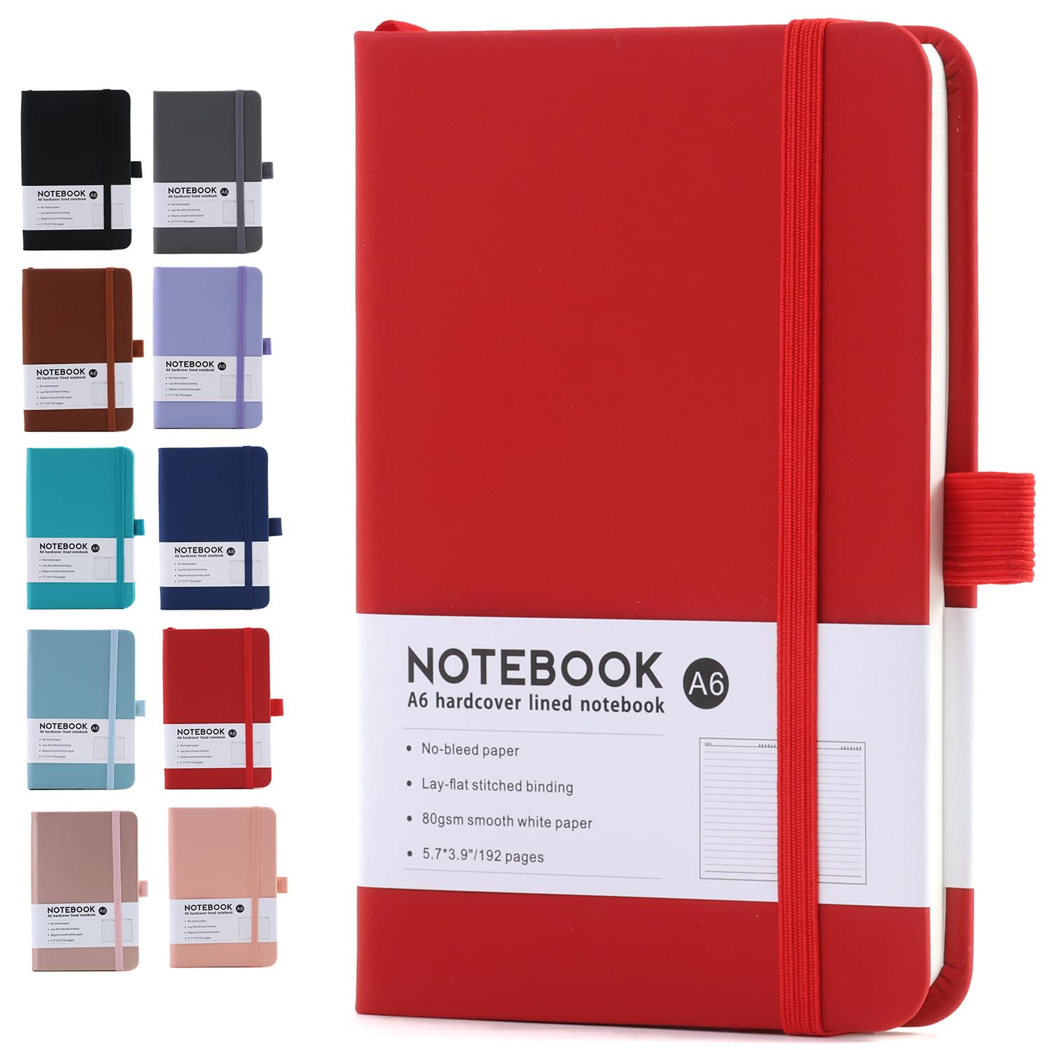 Astro A6 Notebook with Cover and Pen Holder in Red